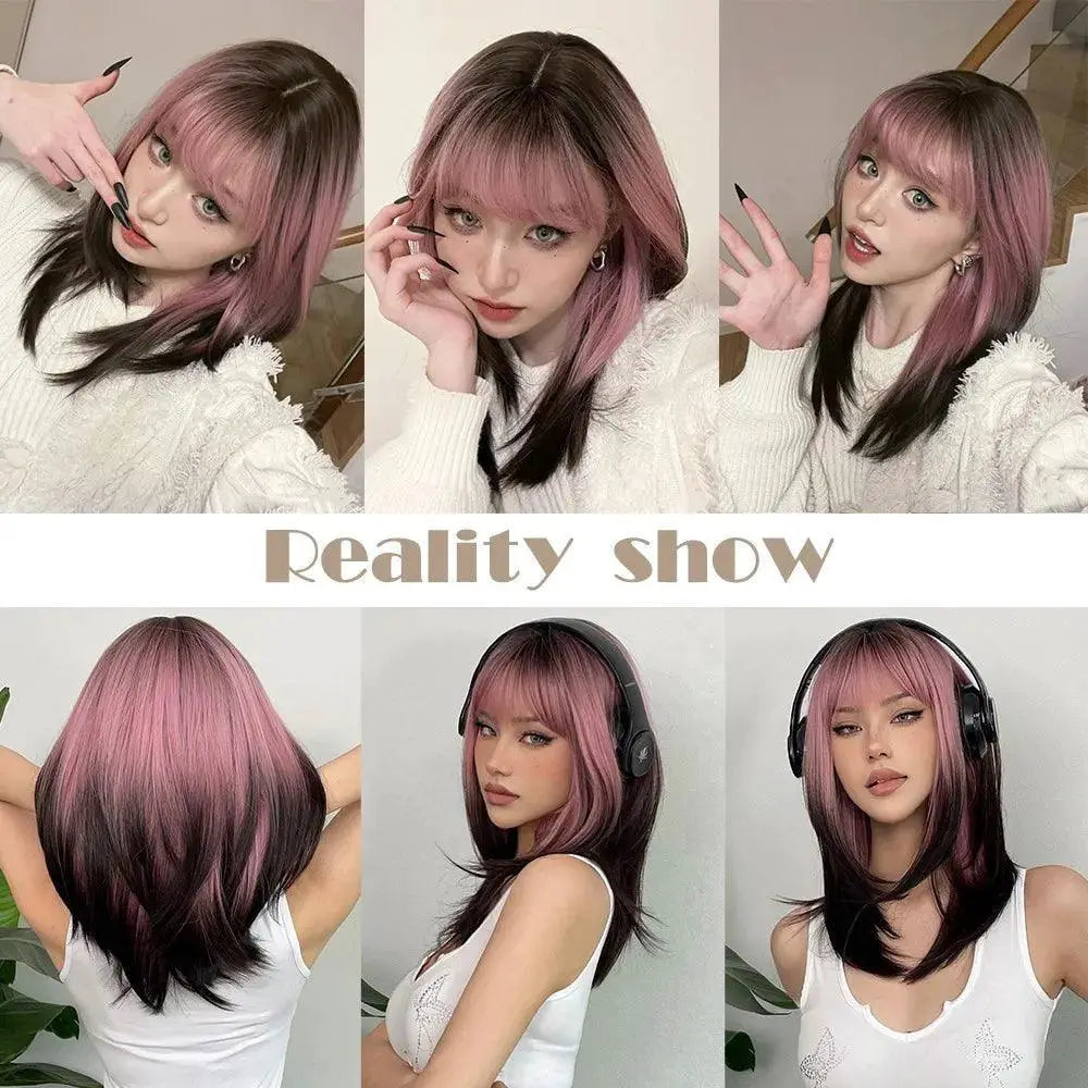 Black Pink Ombre Cosplay Wig Versatile Premium Hairpiece