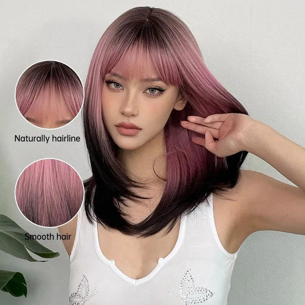 Black Pink Ombre Cosplay Wig Versatile Premium Hairpiece