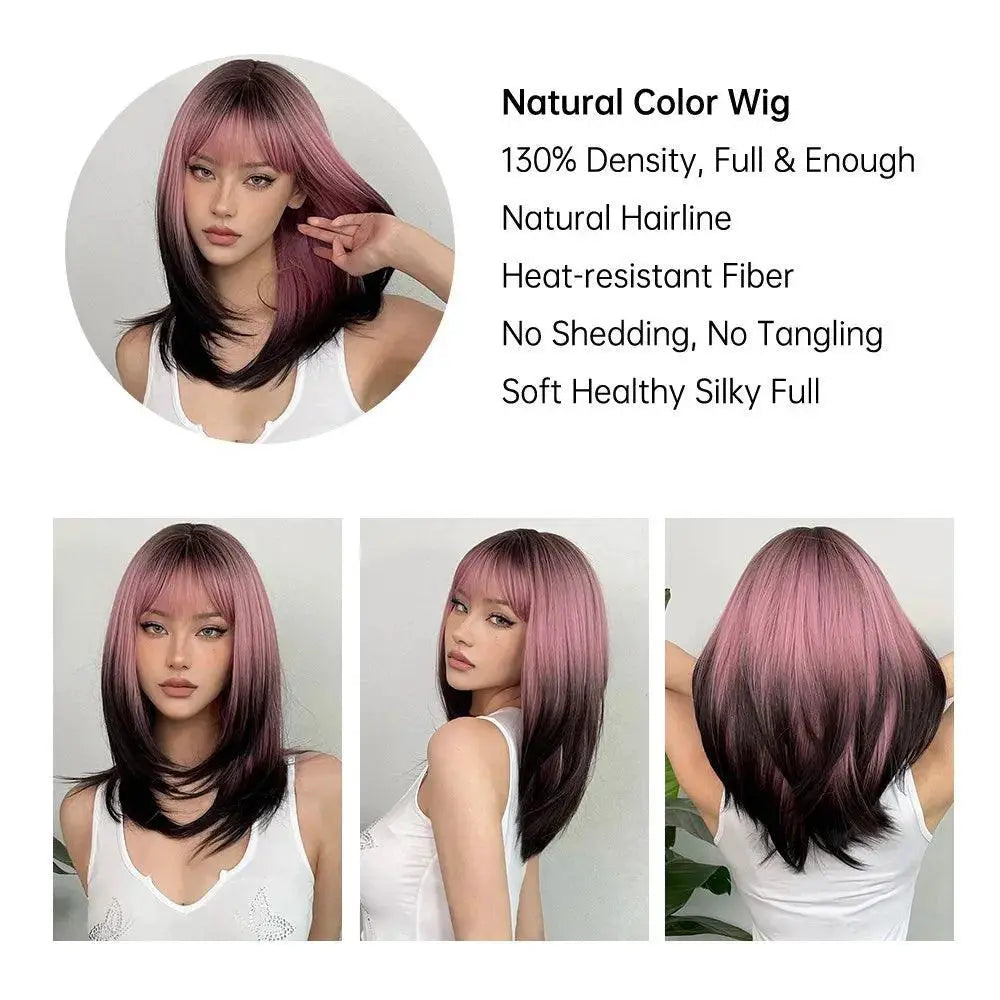 Black Pink Ombre Cosplay Wig Versatile Premium Hairpiece