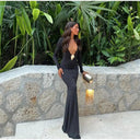 Black V-neck Maxi Dress Stylish Bodycon for Women's Fashion
