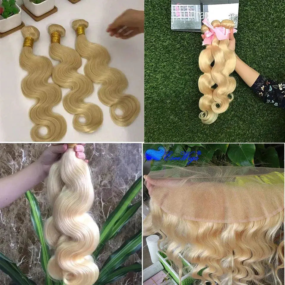 Blonde Brazilian Body Wave Hair Bundle With Lace Frontal