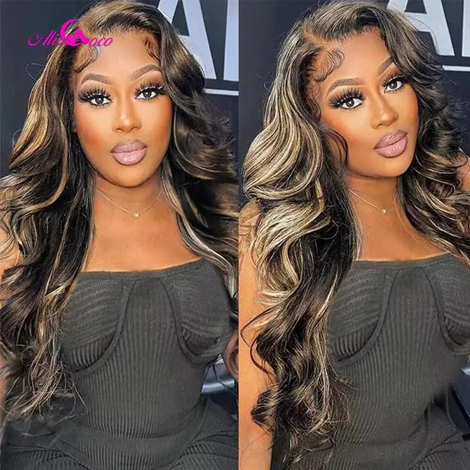 Blonde Highlight BodyWave LaceFront Wig 100 Percent RemyHair