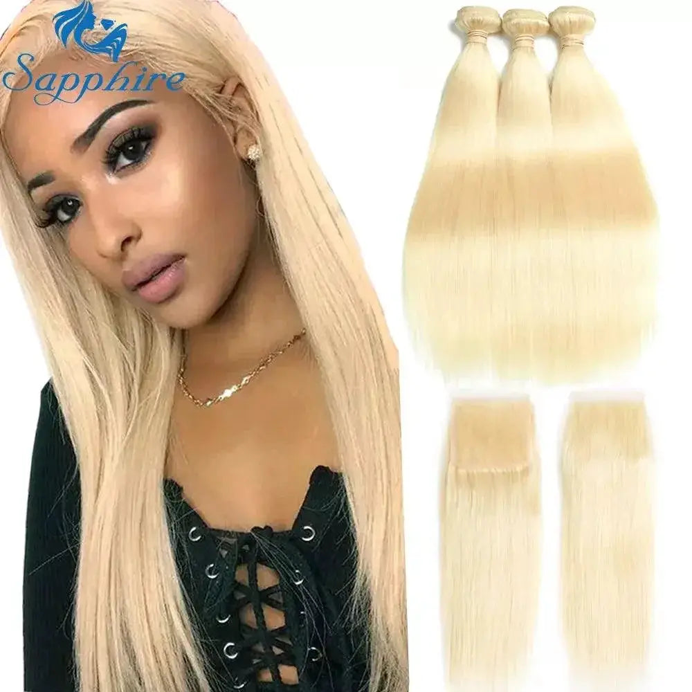 Blonde Sapphire Straight Human Hair Bundle Set Styles