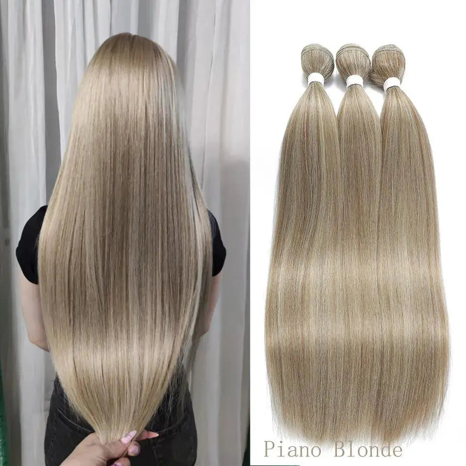 Blonde Straight Hair Bundles Heat Resistant Extensions