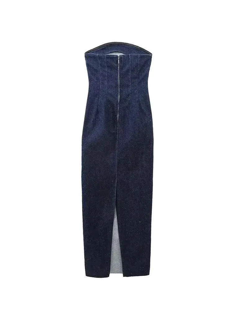 Blue Denim Strapless Backless Dress for Summer Evenings