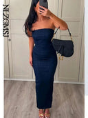 Blue Denim Strapless Backless Dress for Summer Evenings