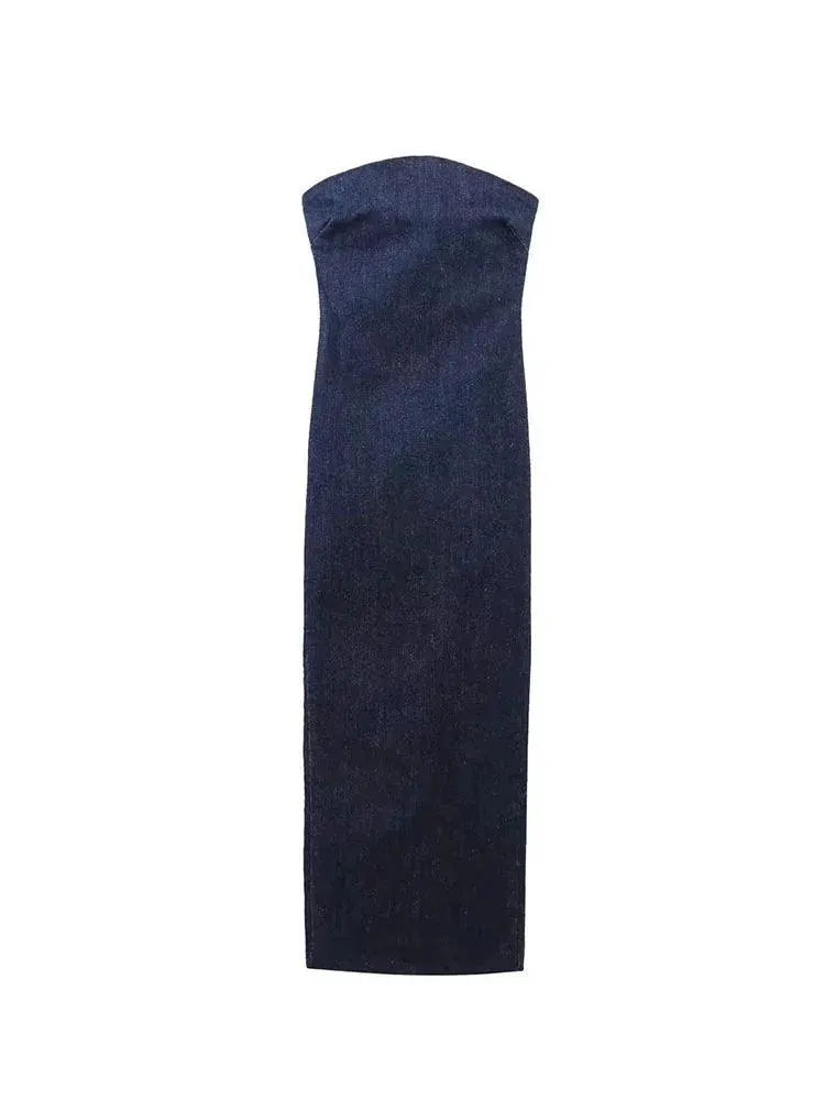 Blue Denim Strapless Backless Dress for Summer Evenings