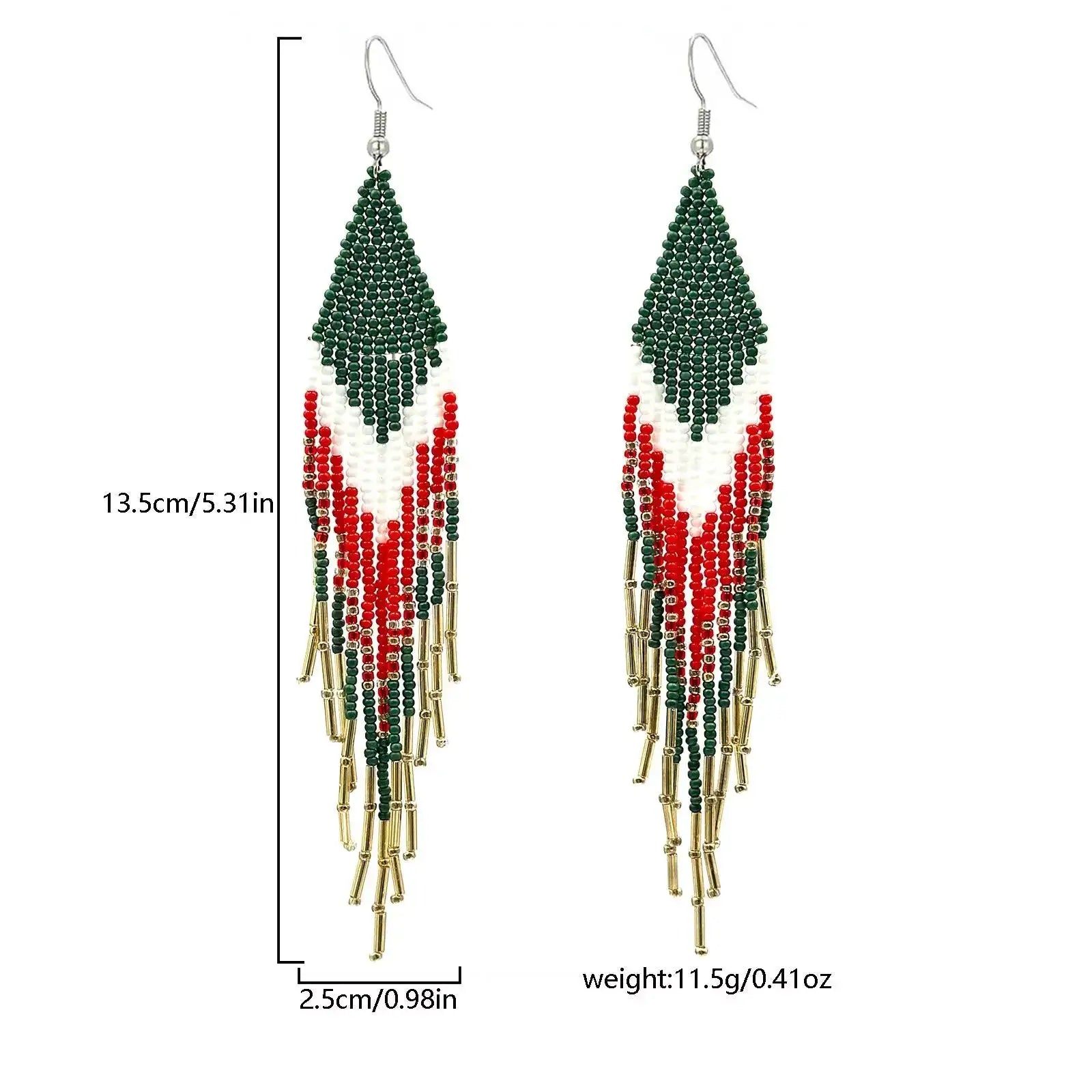 Bohemian Geometric Glass Beaded Fringe Earrings Gradient
