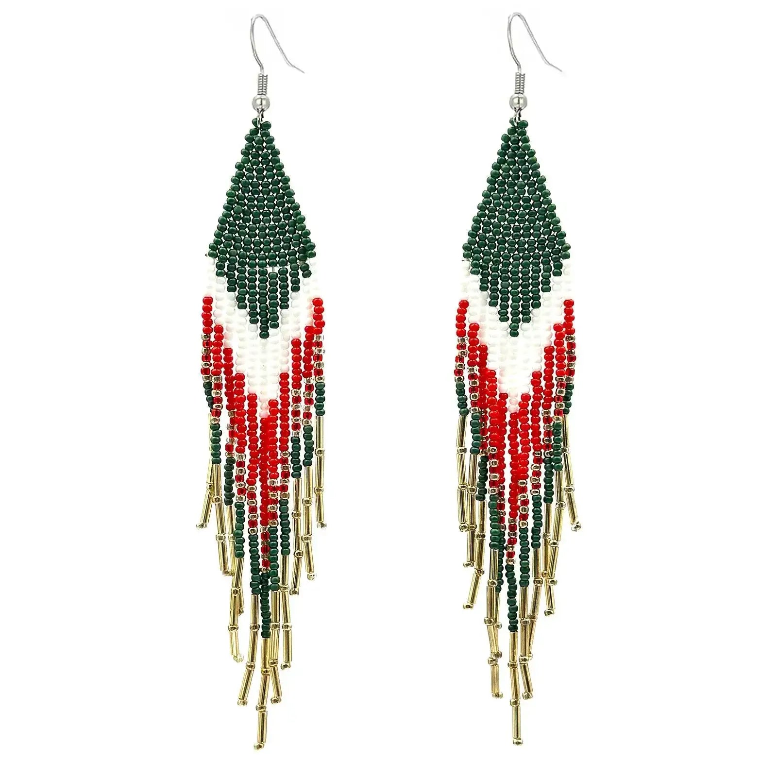 Bohemian Geometric Glass Beaded Fringe Earrings Gradient