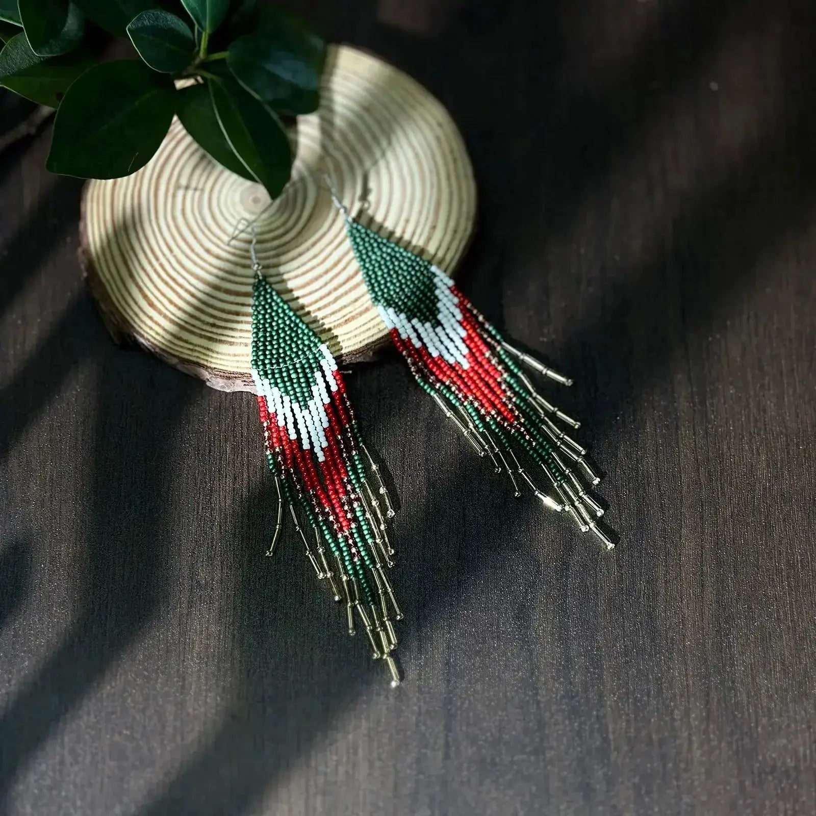 Bohemian Geometric Glass Beaded Fringe Earrings Gradient