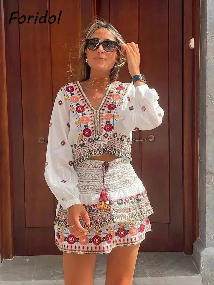 Boho - Chic Autumn Paisley Skirt Set Women Fall Fashion