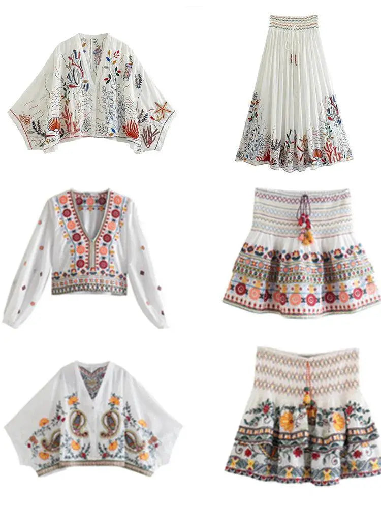 Boho - Chic Autumn Paisley Skirt Set Women Fall Fashion