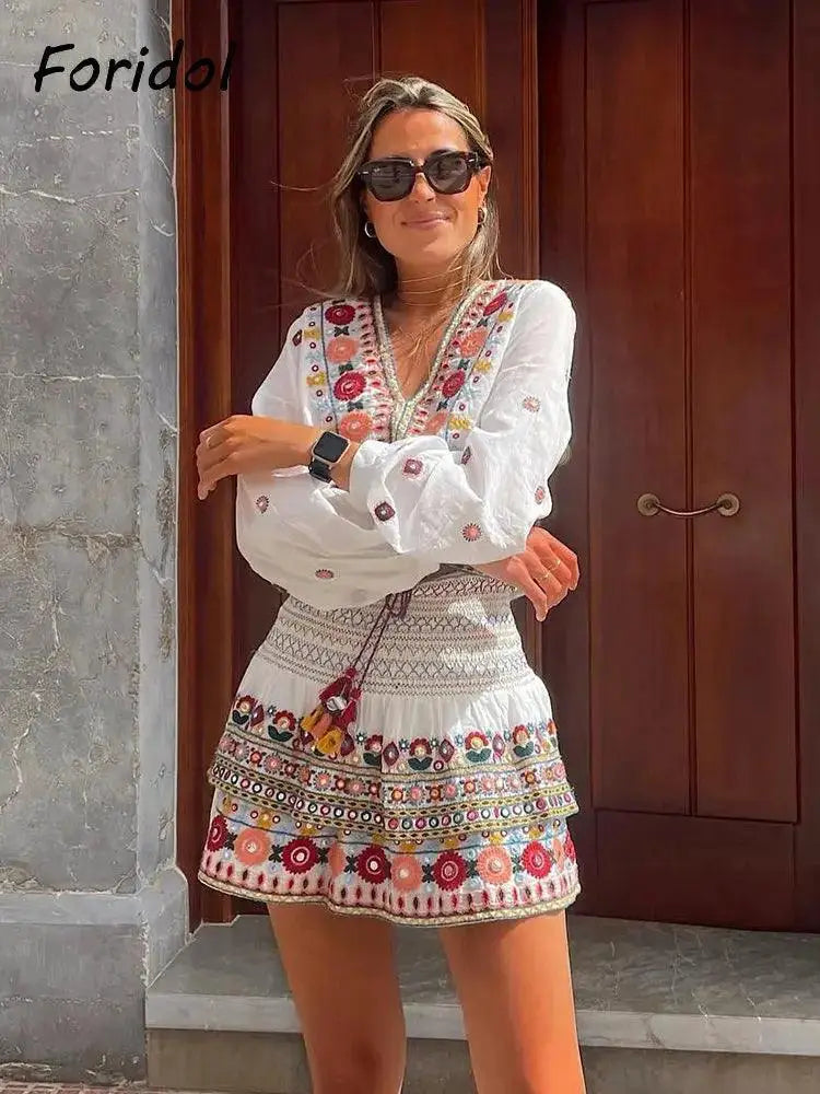 Boho - Chic Autumn Paisley Skirt Set Women Fall Fashion