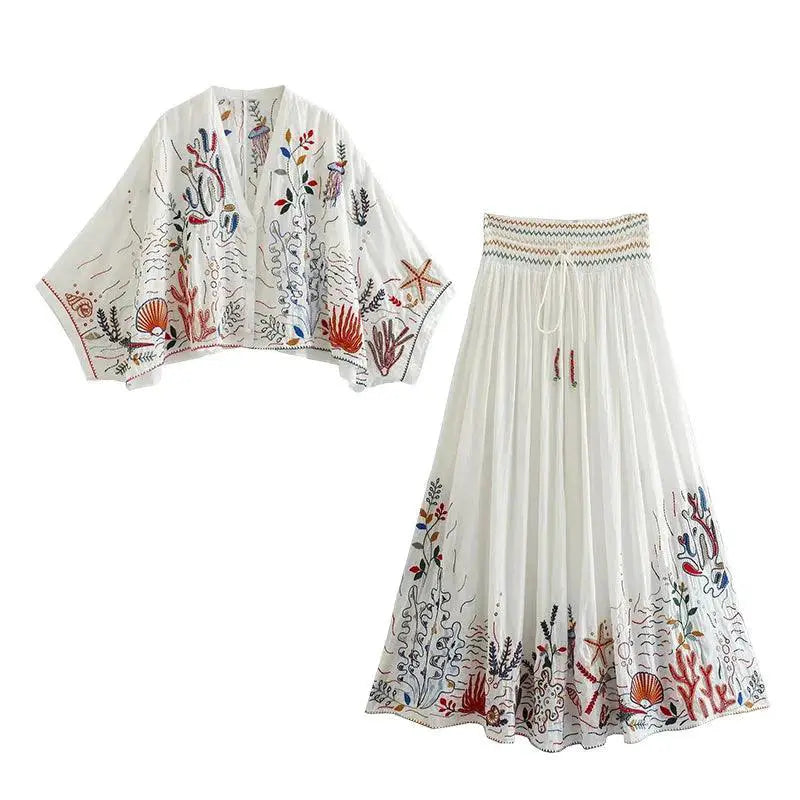 Boho - Chic Autumn Paisley Skirt Set Women Fall Fashion