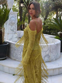 Boho-Chic Embroidered Maxi Dress Elegant Split Back Style