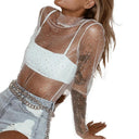 Boho Crystal Rhinestone Sequins Turtleneck Blouse Cover Up