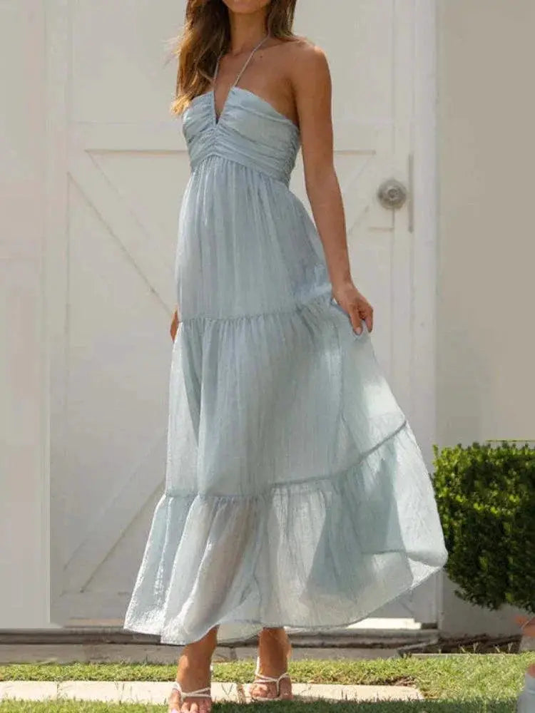 Boho Floral Maxi Dress Backless Summer Beach Chic Style