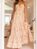 Boho Floral Maxi Dress Backless Summer Beach Chic Style