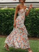Boho Floral Maxi Dress Backless Summer Beach Chic Style