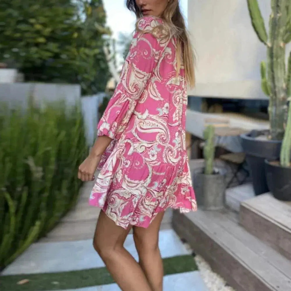 Boho Floral V Neck Sundress Summer Beach Holiday Dress