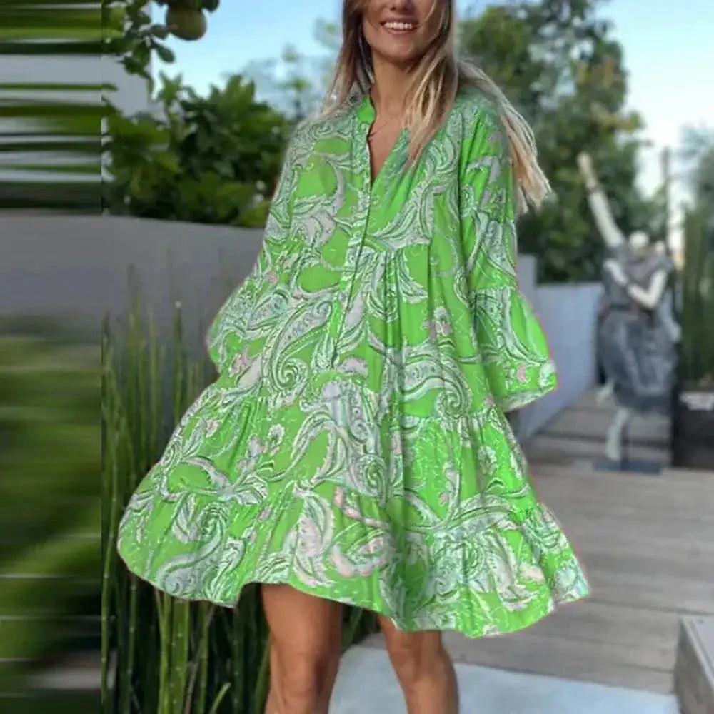 Boho Floral V Neck Sundress Summer Beach Holiday Dress