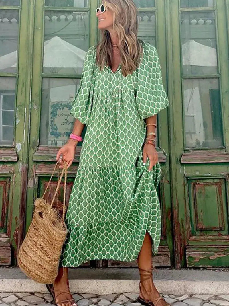 Boho Maxi Dress Floral V Neck Summer Style For Women