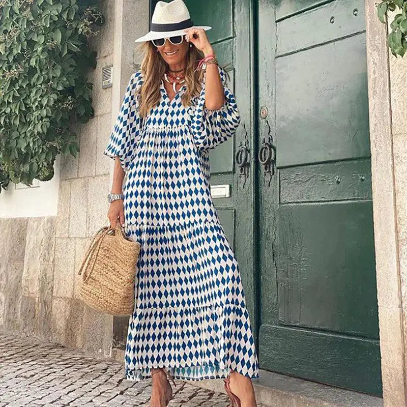 Boho Maxi Dress Floral V Neck Summer Style For Women