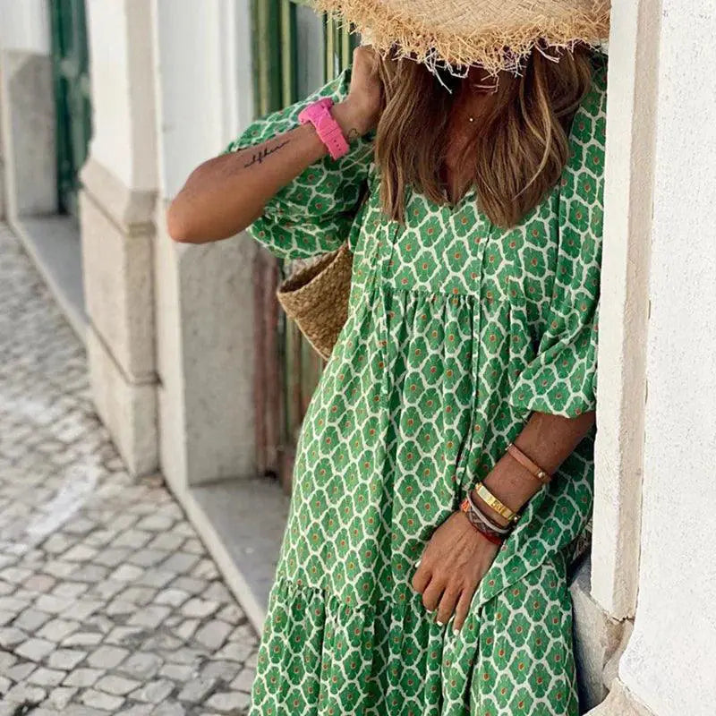 Boho Maxi Dress Floral V Neck Summer Style For Women