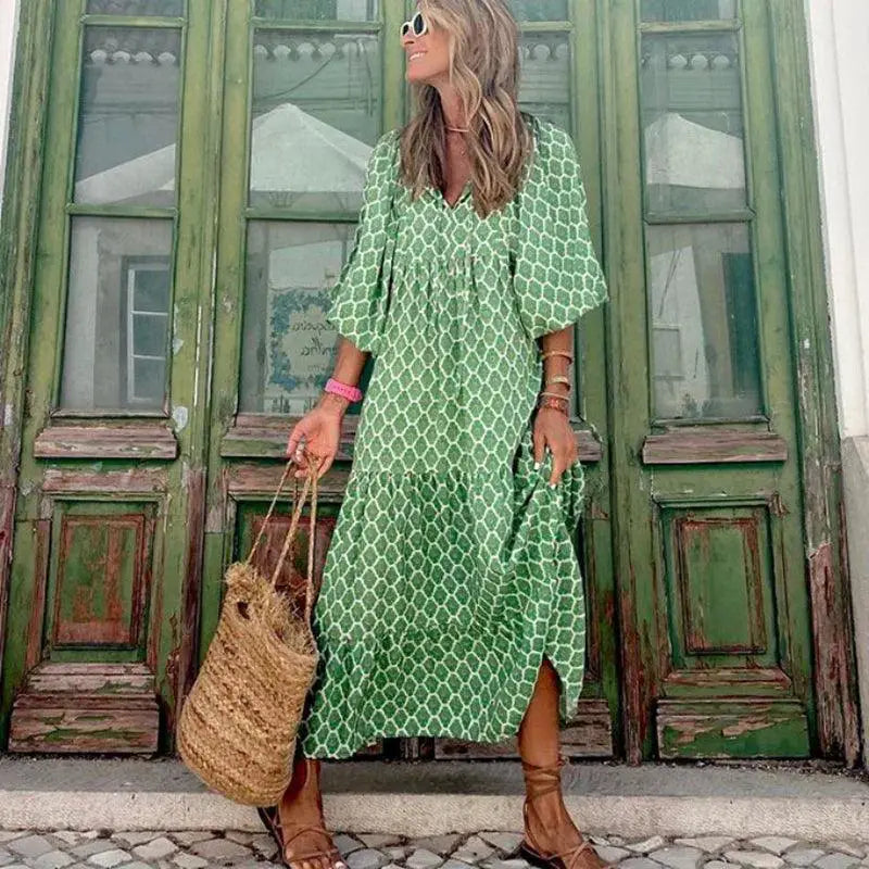 Boho Maxi Dress Floral V Neck Summer Style For Women