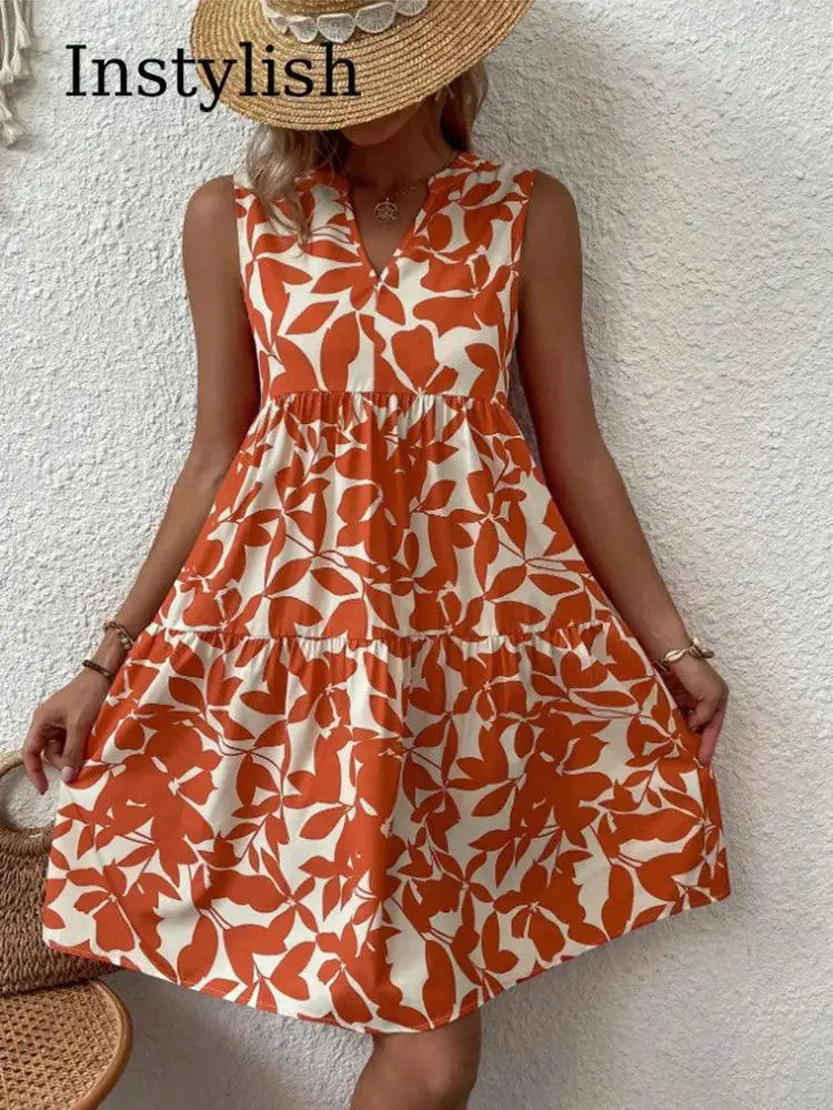 Boho Print V Neck Tank Dress Chic Summer Style Statement