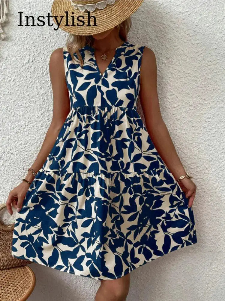 Boho Print V Neck Tank Dress Chic Summer Style Statement
