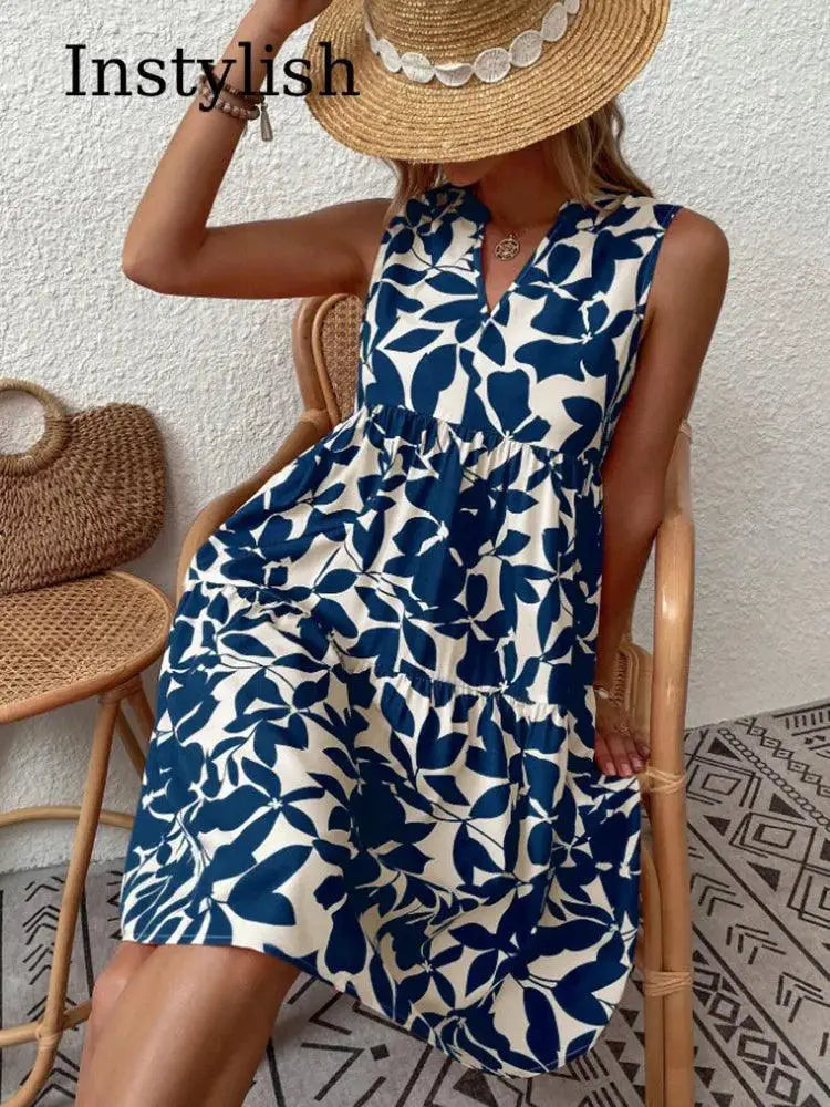 Boho Print V Neck Tank Dress Chic Summer Style Statement
