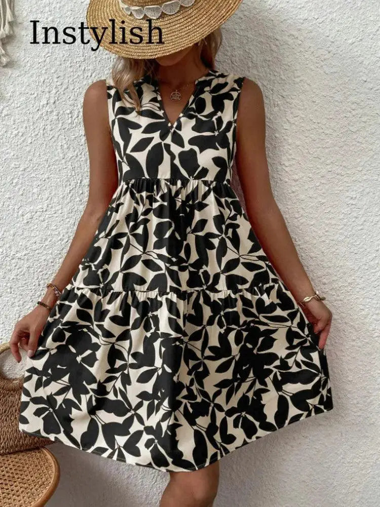 Boho Print V Neck Tank Dress Chic Summer Style Statement