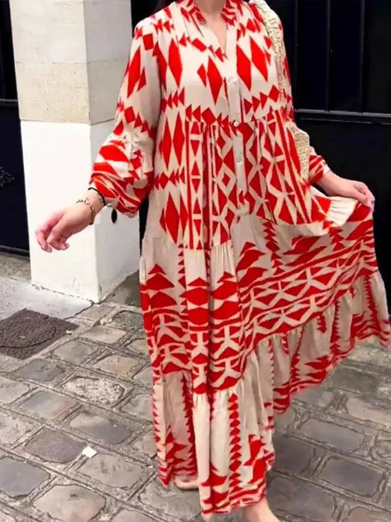 Boho Summer Maxi Dress Vintage Buttons Elegant Style