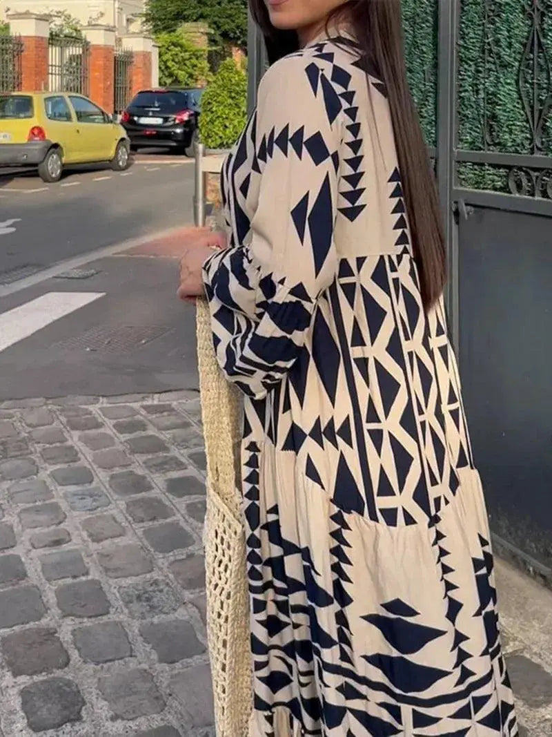 Boho Summer Maxi Dress Vintage Buttons Elegant Style