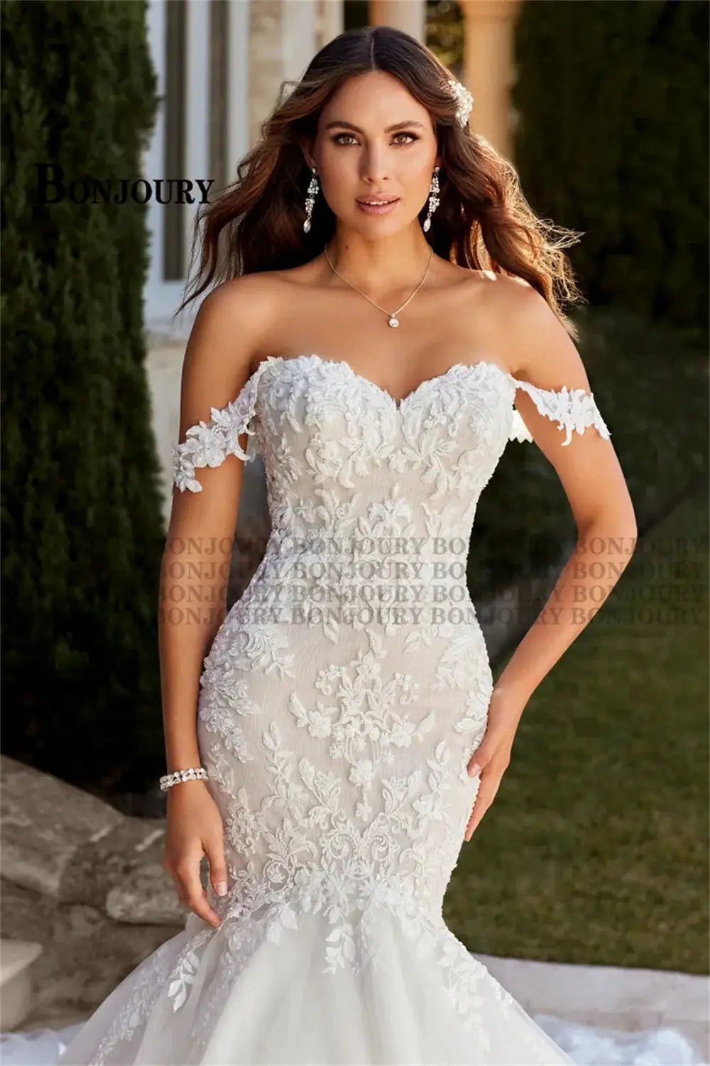 Bonjoury Mermaid Wedding Dress Luxurious Chapel Train Custom Bride Gown