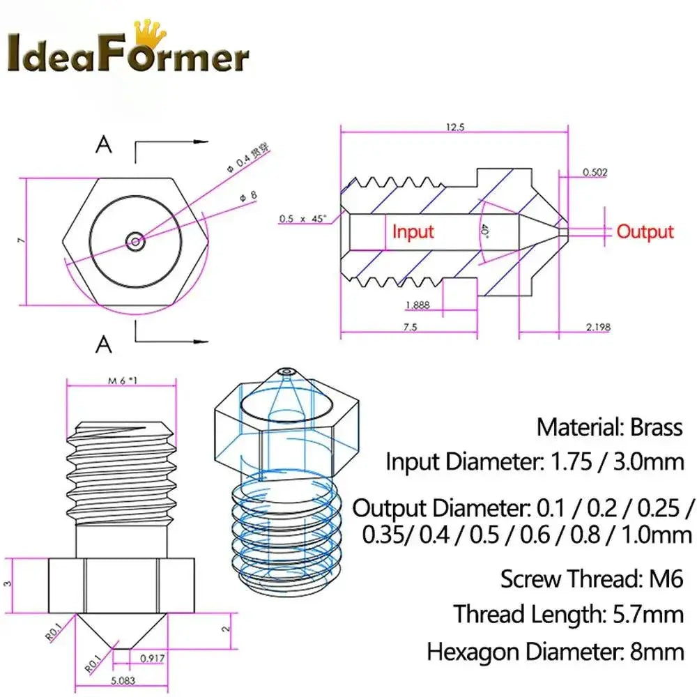 Brass Nozzle Set For Filament Printers Versatile Printing