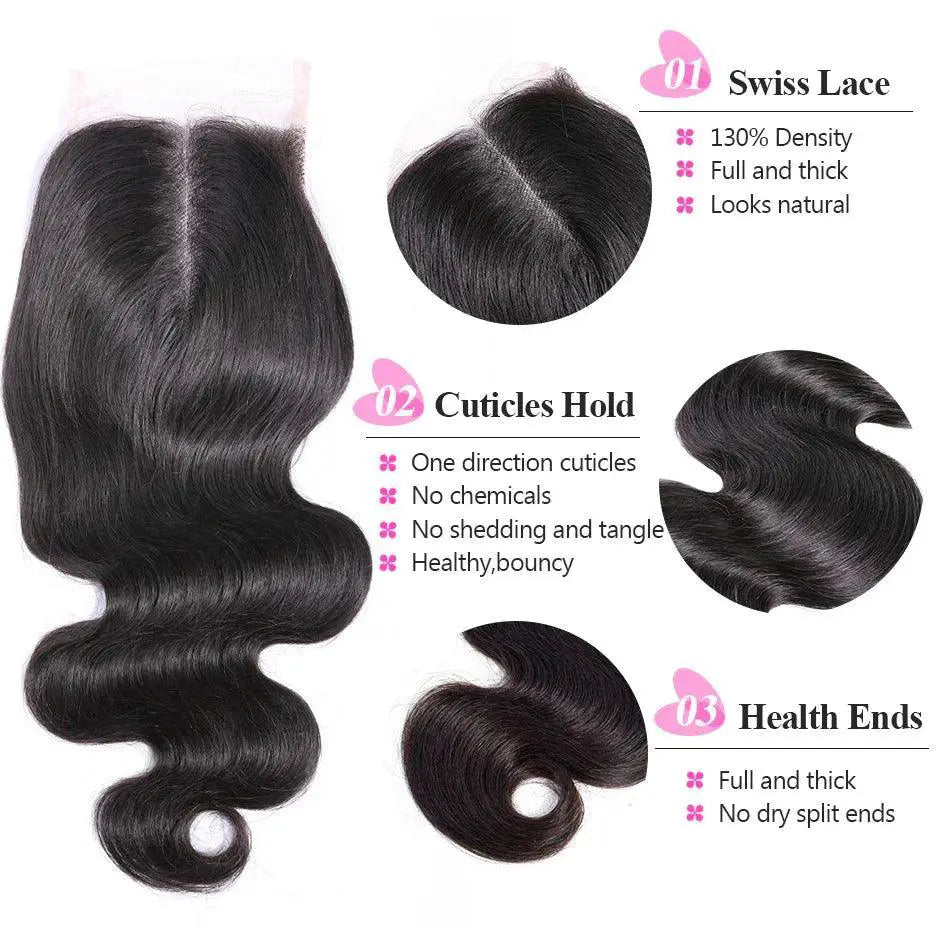 Brazilian Body Wave Closure Remy Human Hair Style Luxury