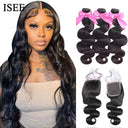 Brazilian Body Wave Hair Bundle Set with Closure Remy