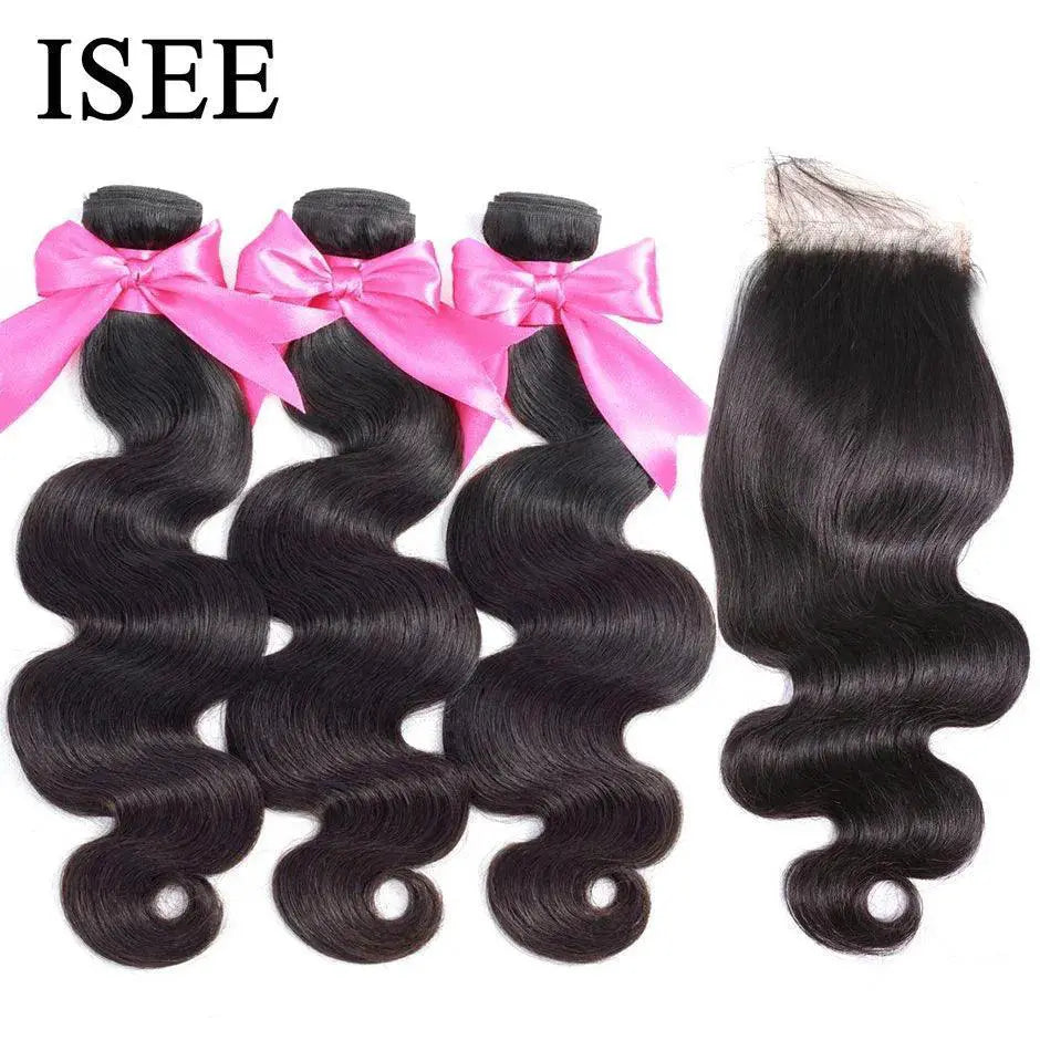 Brazilian Body Wave Hair Bundle Set With Closure Remy