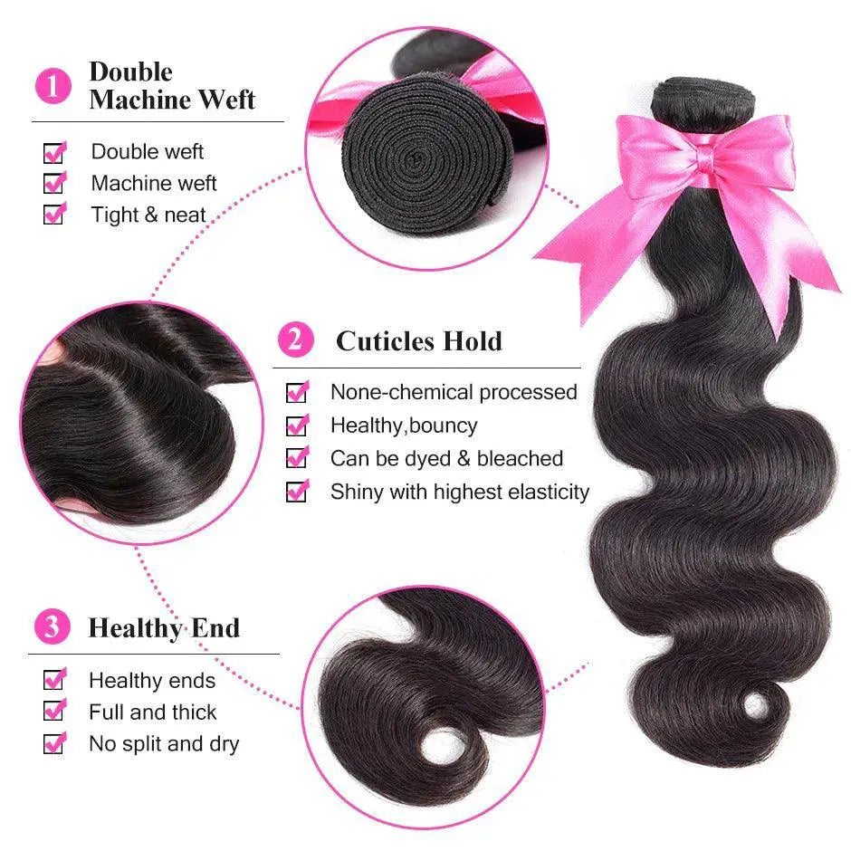 Brazilian Body Wave Hair Bundle Set With Closure Remy