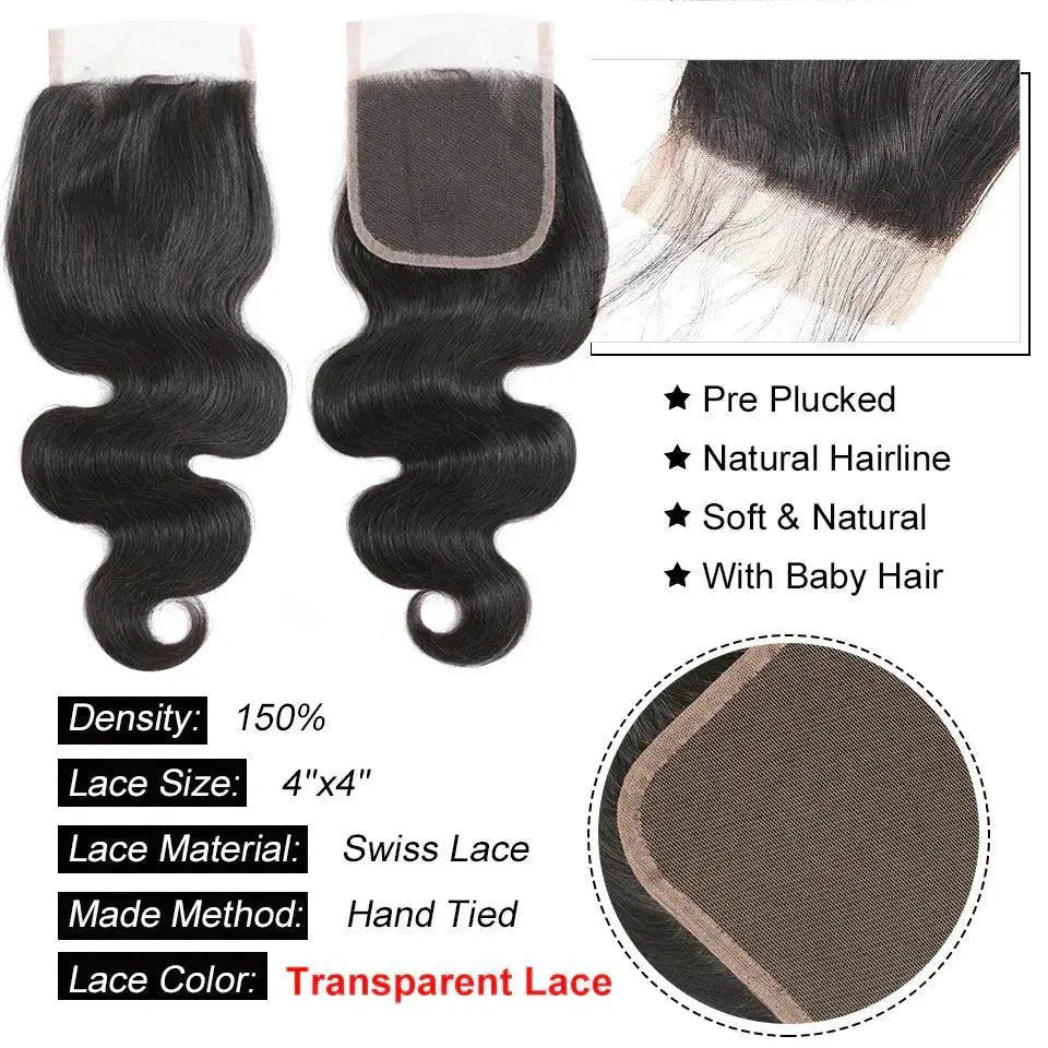 Brazilian Body Wave Hair Bundle Set With Lace Closure