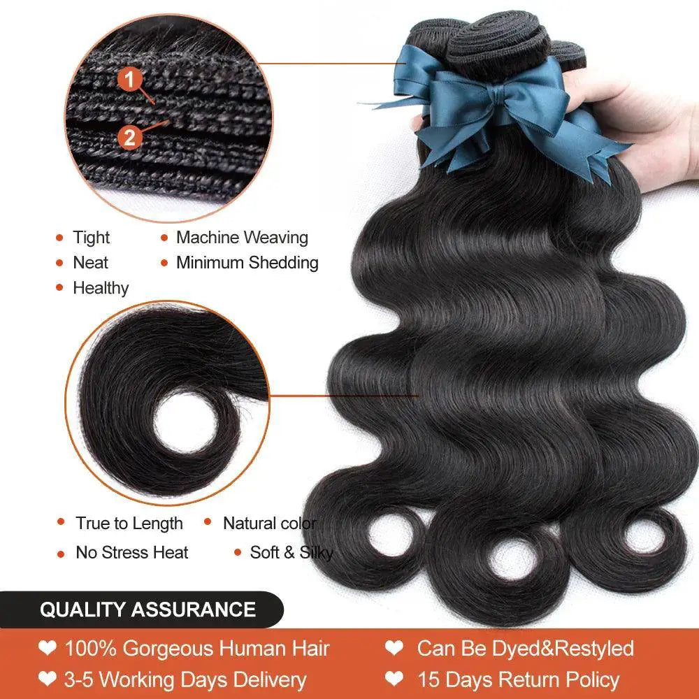 Brazilian Body Wave Hair Bundle Set With Lace Closure Deal