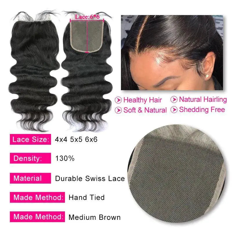 Brazilian Body Wave HD Lace Closure Remy Hair Premium