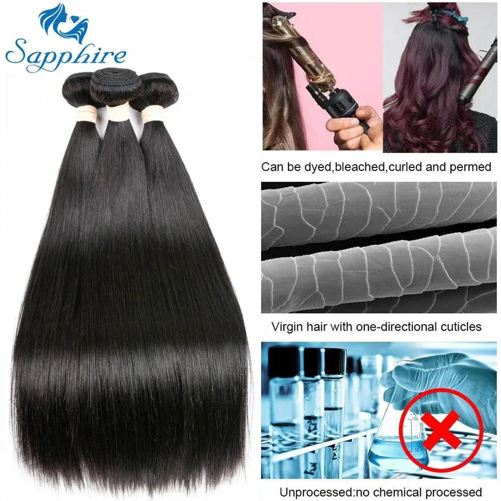 Brazilian Bone Straight Hair Bundle Set Closure 30 Inch