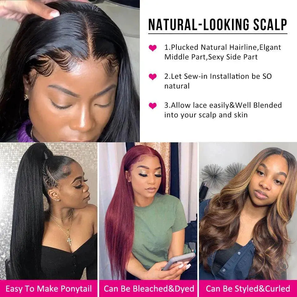 Brazilian Bone Straight Hair Bundle Set Closure 30 Inch