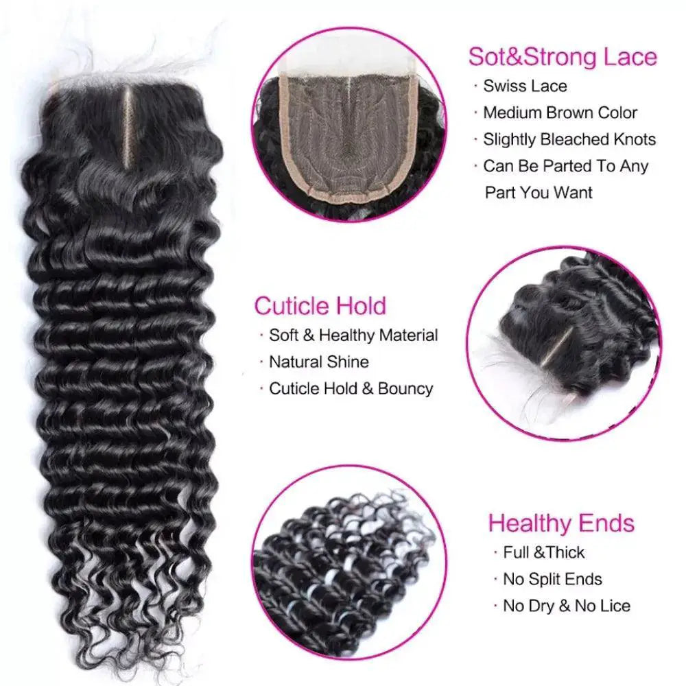 Brazilian Curly Deep Wave Hair Bundles With HD Lace Closure