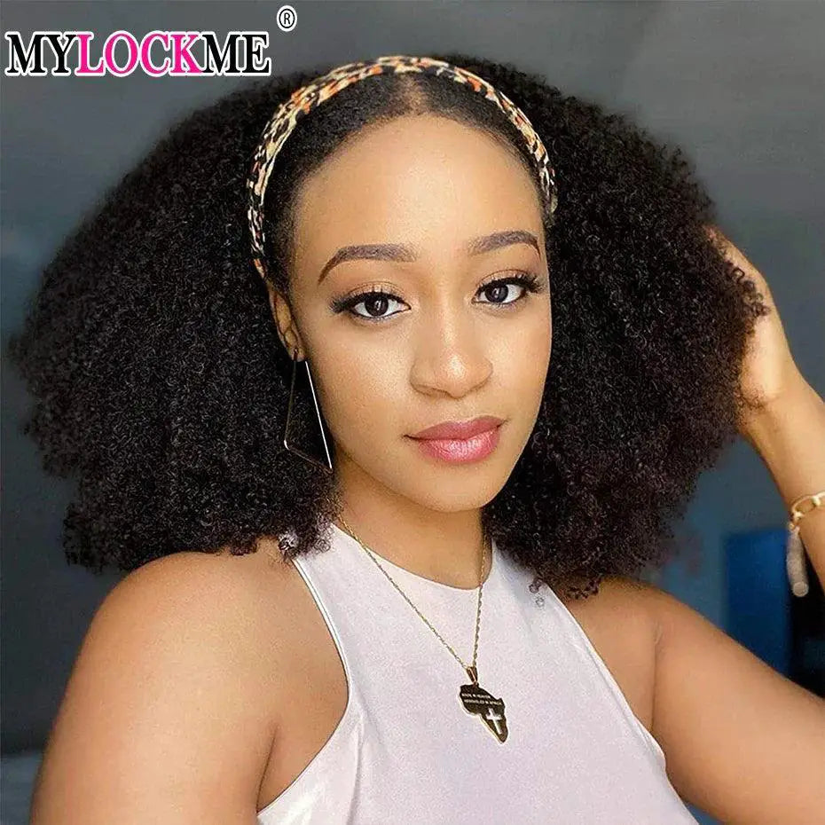Brazilian Kinky Curly Headband Wig Natural Human Hair