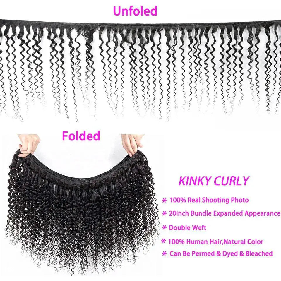Brazilian Kinky Curly Remy Hair Bundle Set With Closure