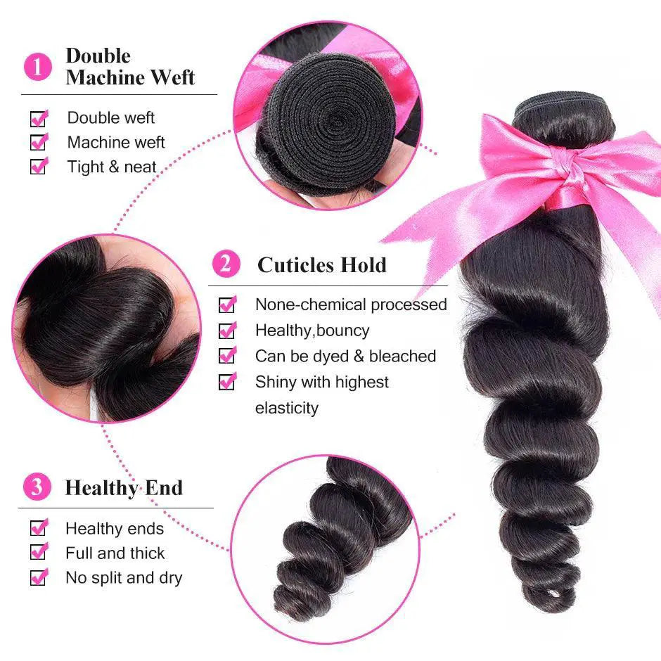 Brazilian Loose Wave Remy Hair Bundle Trio Natural Color